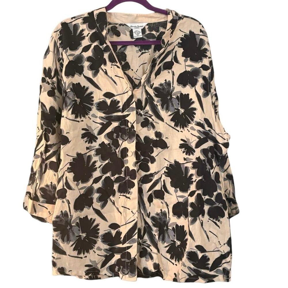Alexandra Bartlett 100% Linen Woman’s 2X Button Up Tunic Top Blouse 3/4 Sleeve